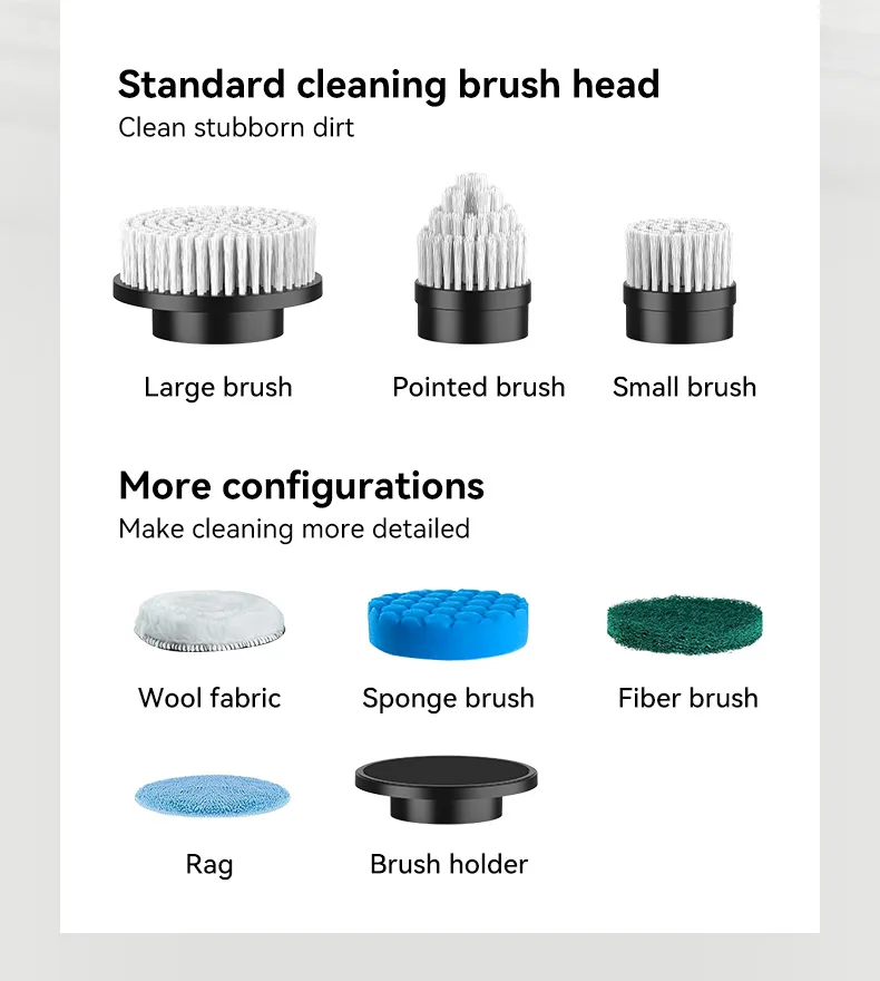 2024 A12 New Cordless Voice Prompt 2500mAh Cordless Electric Spin Scrubber Electric Brush For Cleaning