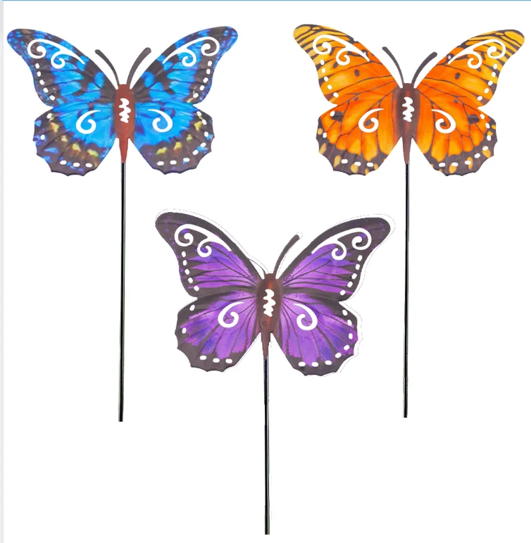 3 Pack Spring Yard Sign  Plant Stake Lawn Art Patio Outdoor  Metal  Butterfly Stakes  