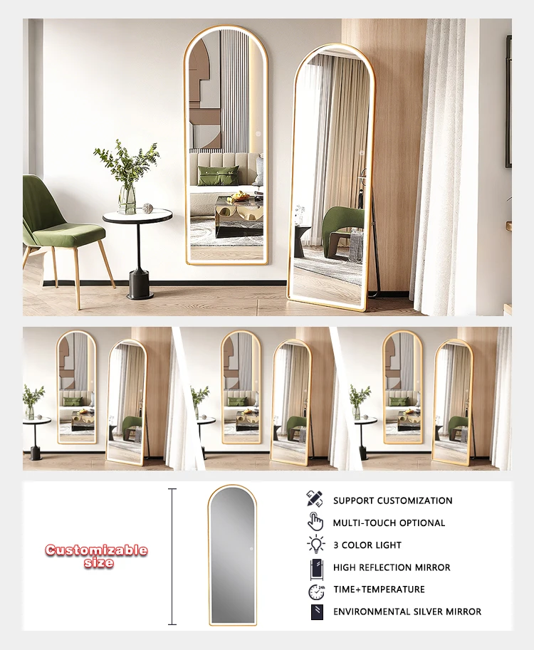 product luxury arched baroque led full length mirror floor dressing mirror for home decor living room bedroom bathroom-7