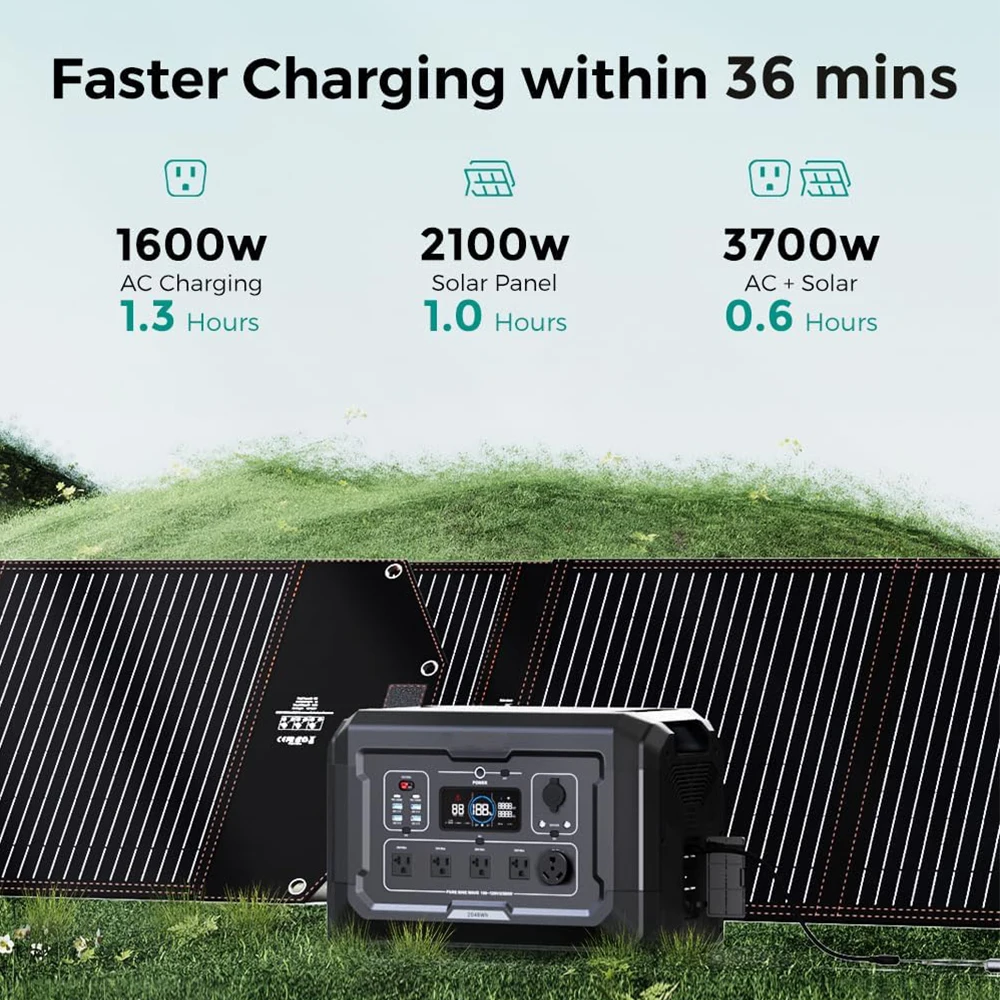 SOUOP S2  2500 Watt Solar Generator 2048Wh Fast Charging LiFePO4 Battery Portable Power Station