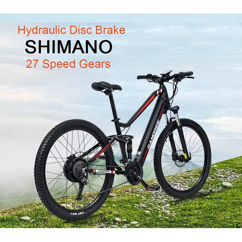 RANDRIDE YS90 Electric Mountain Bike 13.6A Battery with 500W/1000W Motor Full Suspension Aluminum Alloy Frame Max Speed 50KM/h