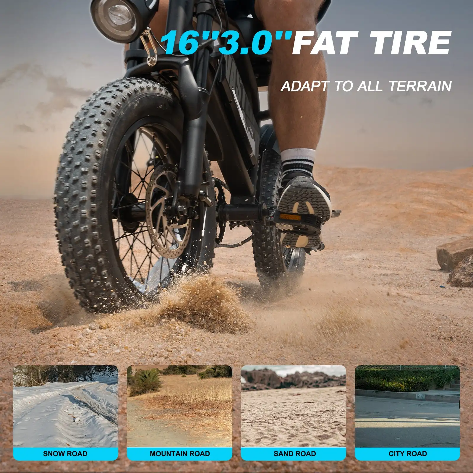 AVDL BIKE A13 Adult Electric Mountain Bike with Removable 800W for Motor 16-inch Thick Tire Wide Seat Front Fork