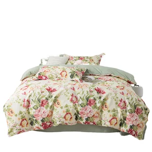 Luxury Woven 200TC Modern Floral Printed Bedding Set Duvet Cover Bed Sheet Pillowcases Wool Filling Home Decor