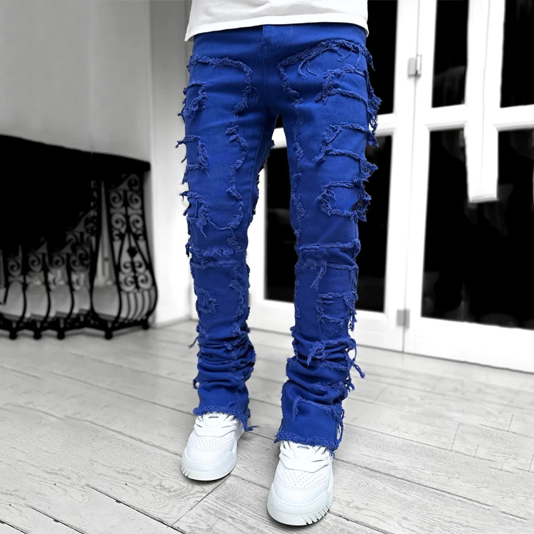 Wholesale Blue Black Camo Denim Jeans Pants New Style Mens Patches