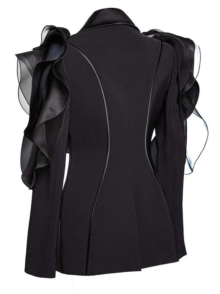 Mesh Ruffles Casual Blazer For Women Lapel Long Sleeve Fashion Loose Fit Jacket Spring Autumn 2025 - Image 4