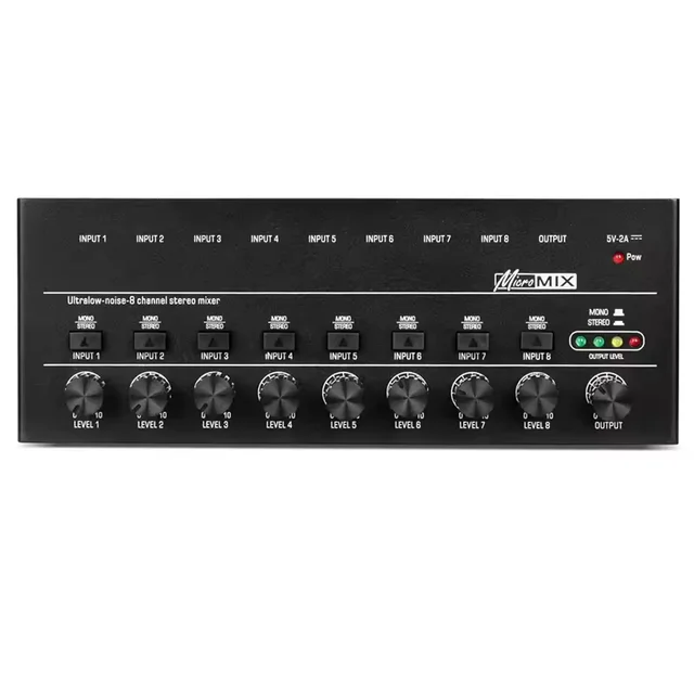 8 Channels Stereo Mixer Professional Sound Audio Mixer Portable Ultra Low-Noise Line Mixer for Recording Live