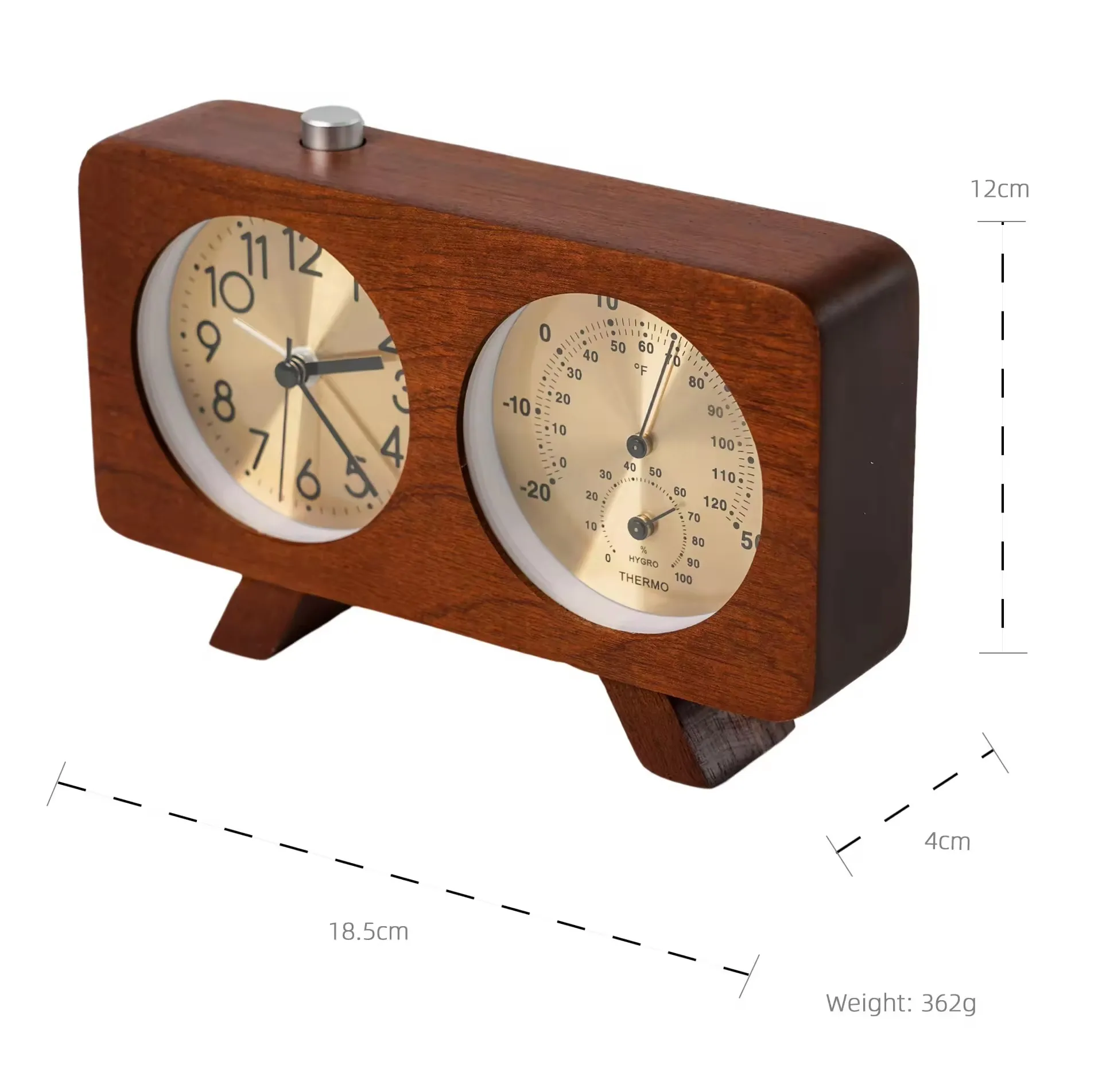 Modern Creative Quartz Clock Wood Simple Time Thermometer Snooze Silent Sweep Movement Retro Desktop Clock
