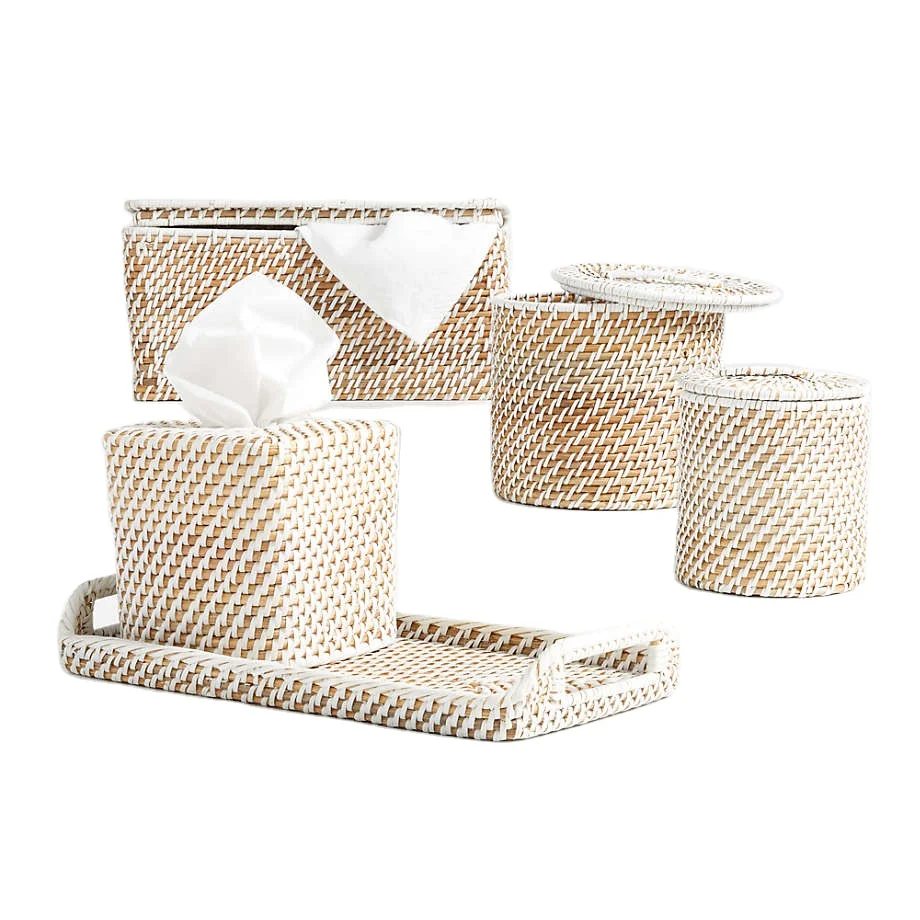 Высококачественный оптовая продажа глобальный набор аксессуаров для ванны из ротанга дома отеля курорта ручной работы во