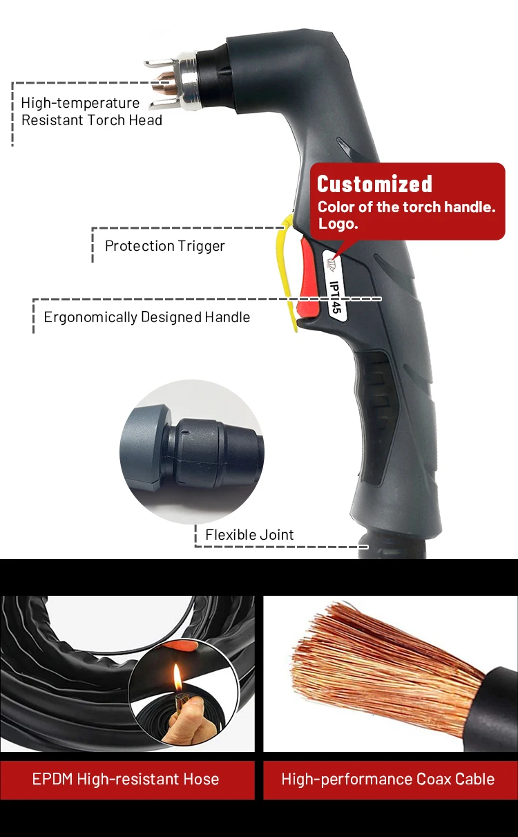 Inwelt High Quality Non Hf Gas Cooled 4m Ipt45 Plasma Cutting Torch Gun