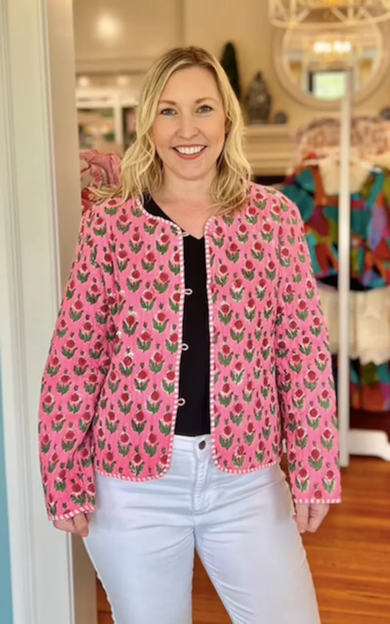 Indian Block Print Quilted Jacket - Bohemian Women's Wear