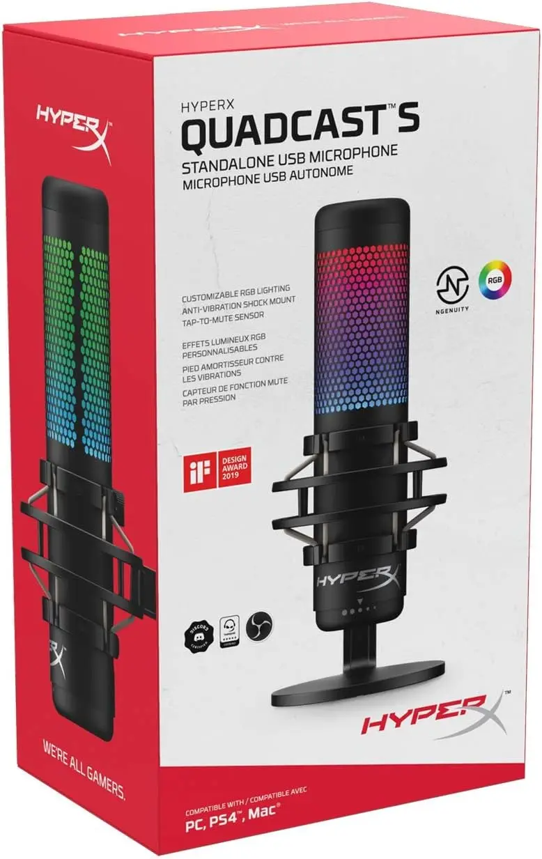 HyperX QuadCast hot S – RGB USB Condenser Microphone for PC, PS5, Mac, Anti-Vibratio