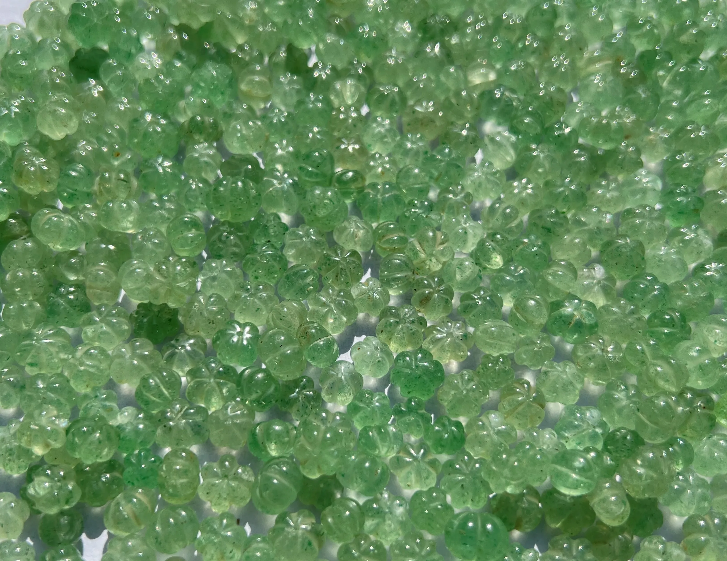 Natural Olive Green Quartz Hand Carved Pumpkin Beads For Jewelry Making 6mm To 12mm Sizes