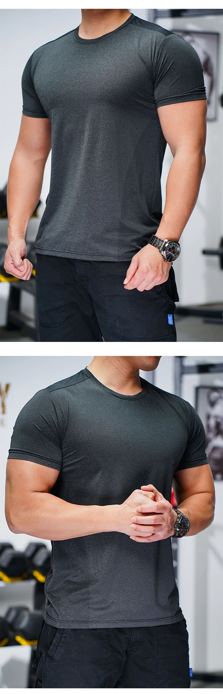 Gym Tshirt Men Spandex Sports Short Sleeve Slim Fit Running T Shirt