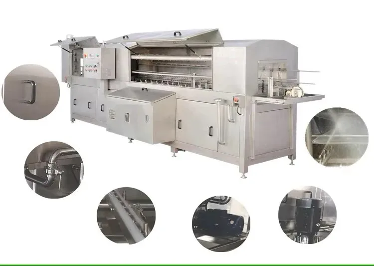 Highly efficient automatic tray basket cleaning machine for meat processing