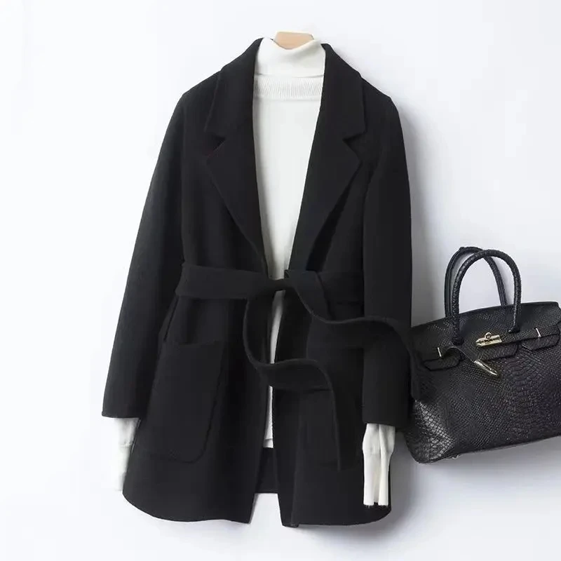 Trendy Ladies Casual Style Wool Blend Blue Trench Coat Long Cotton Breathable Outerwear - Image 6