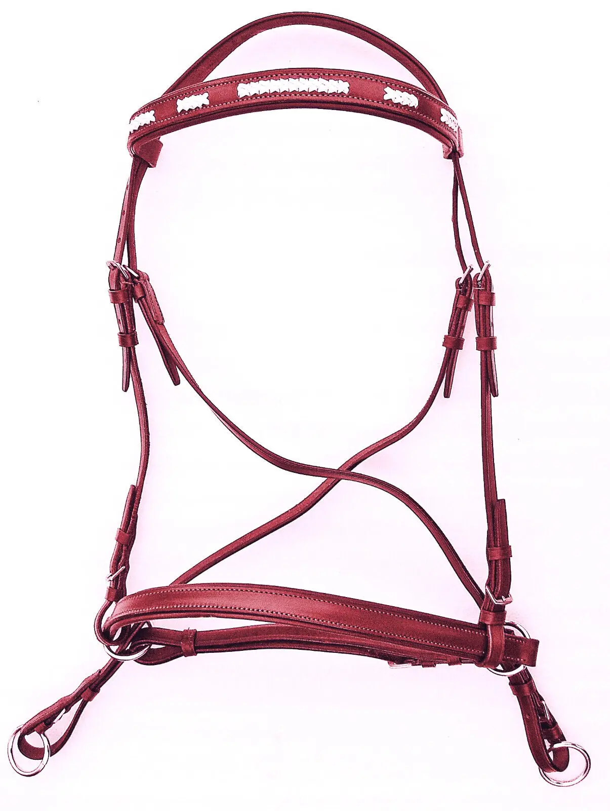 Inglese Pelle Crossover / Crossunder Bitless Briglia Headstall con Redini imbracatura- Tan pony