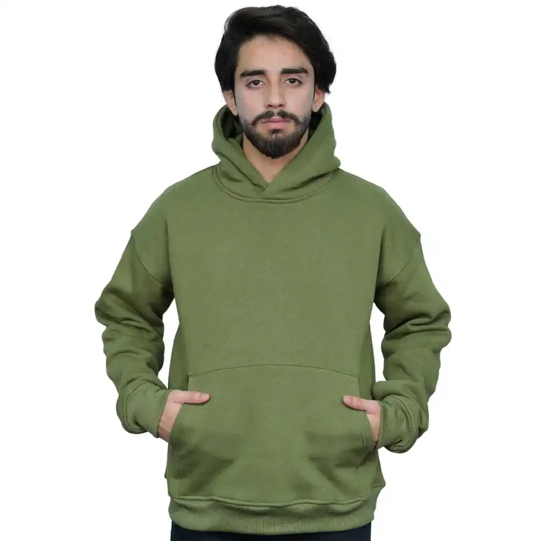 Men's Casual Streetwear Khaki Oversized Hoodie Relaxed Fit Cotton