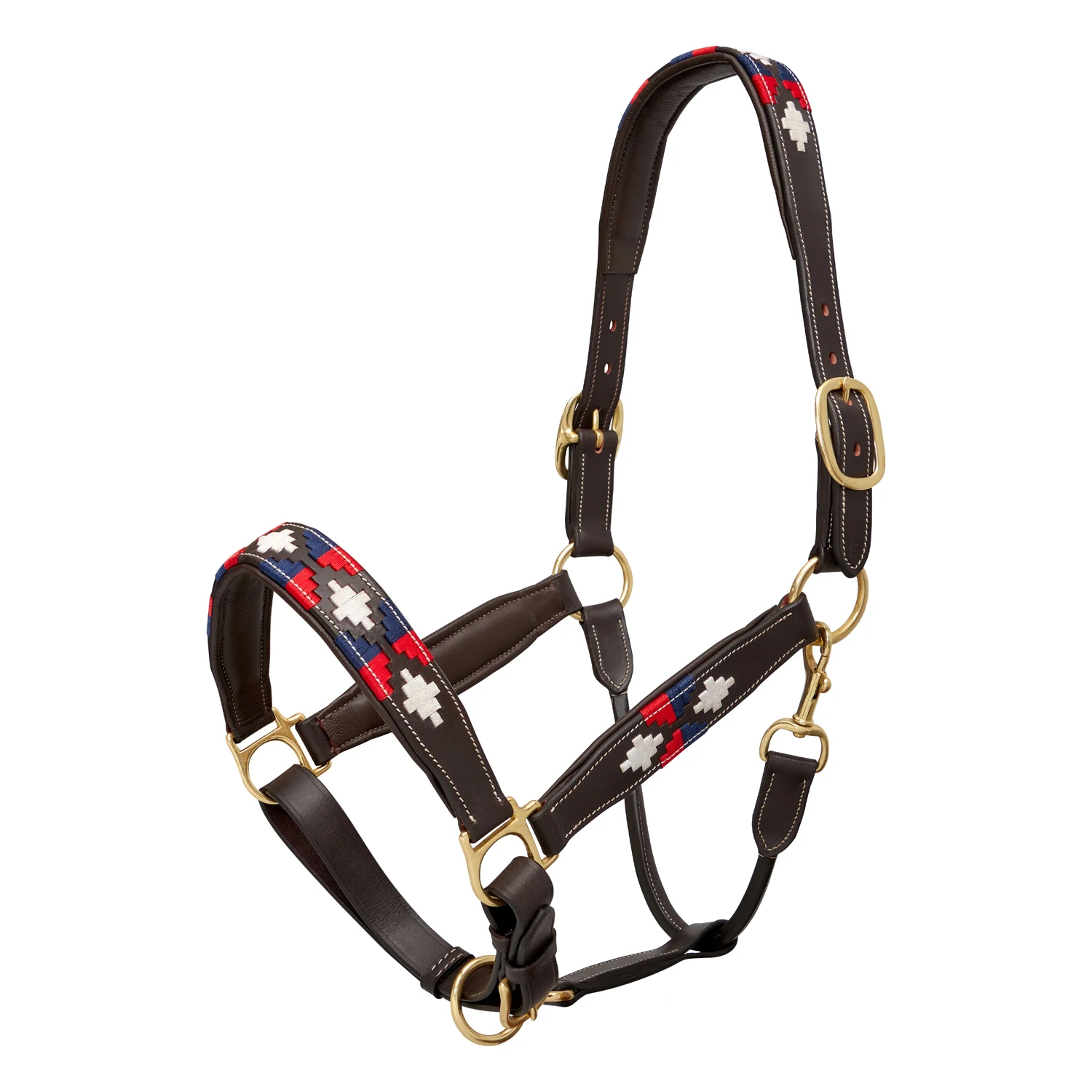 Genuine Brown Leather Horse Polo Halter With Pink + Purple Thread