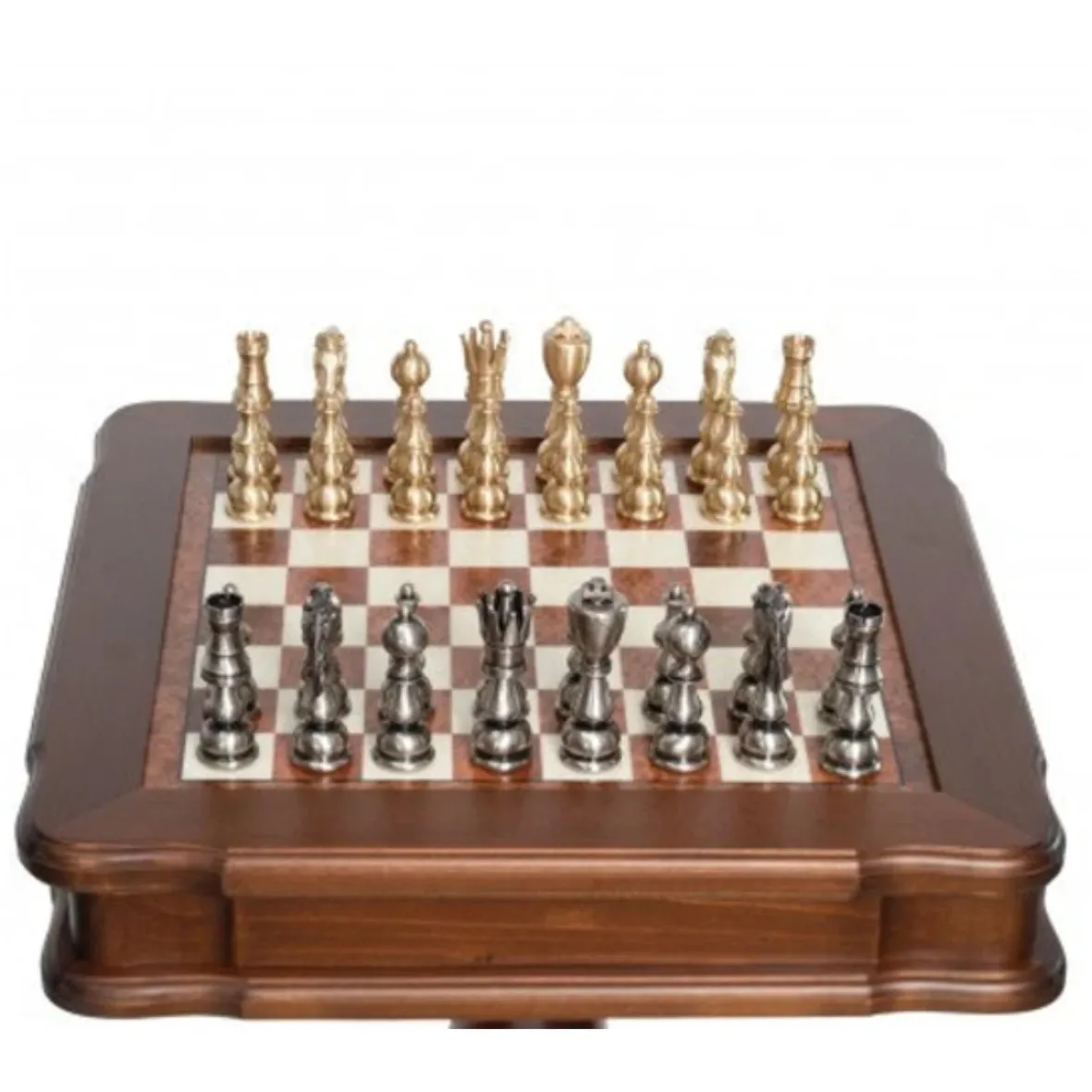 Luxurious Standing Wooden Chess Set With Metal Chess Pieces Silver & Copper Polished High Quality Chess Set Indoor/outdoor Game