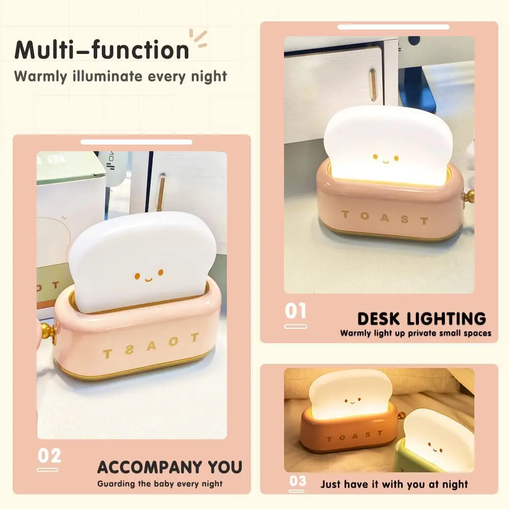 Decorative 3D Toaster Lamp Dimmable Baby Room Led Kids Gift Rechargeable Portable Night Light Bread  Mini Decor Lamp details