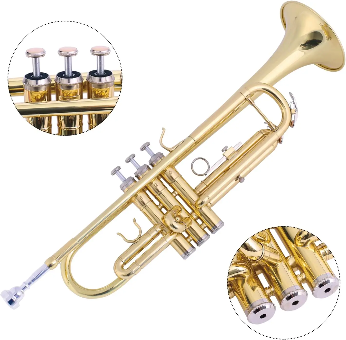 Bb Standard Trumpets for Beginner or Advanced Student Brass Trumpet Instrument with 7C Mouthpiece  Hard Case Polishing Cloth