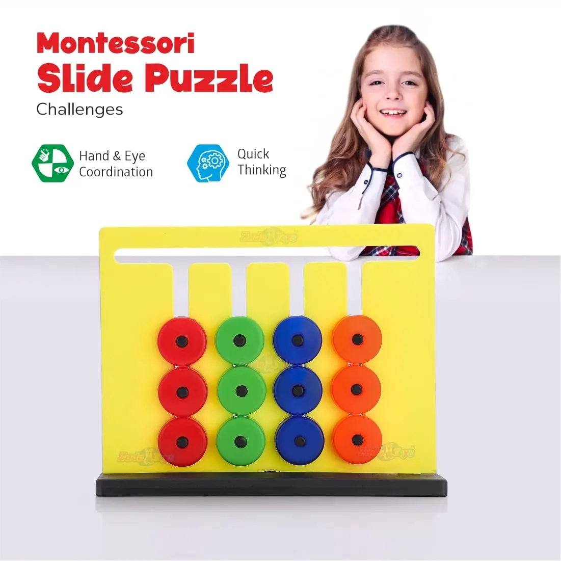 Montessori Slide Puzzle Game Learning Colour and Pattern Matching for Kids, Multicolor