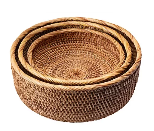 Cheap Price Set 3 Sizes Rustic Woven Bowl,Round Rattan Basket,Fruit ...