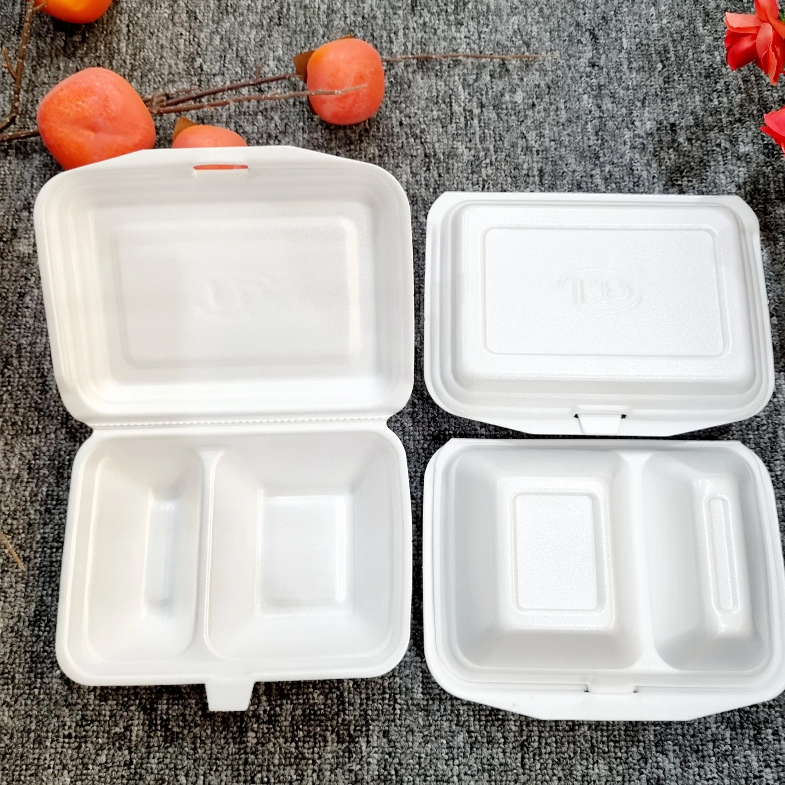 Vietnam Factory Three Compartments Foam Trays With Hinged Lid Lunch Box ...