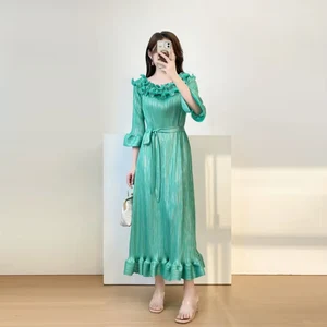 2025 Latest Design Women Elegant Dresses Designer Ruffled Stretchable Party Dress Miyake Pleated Dress