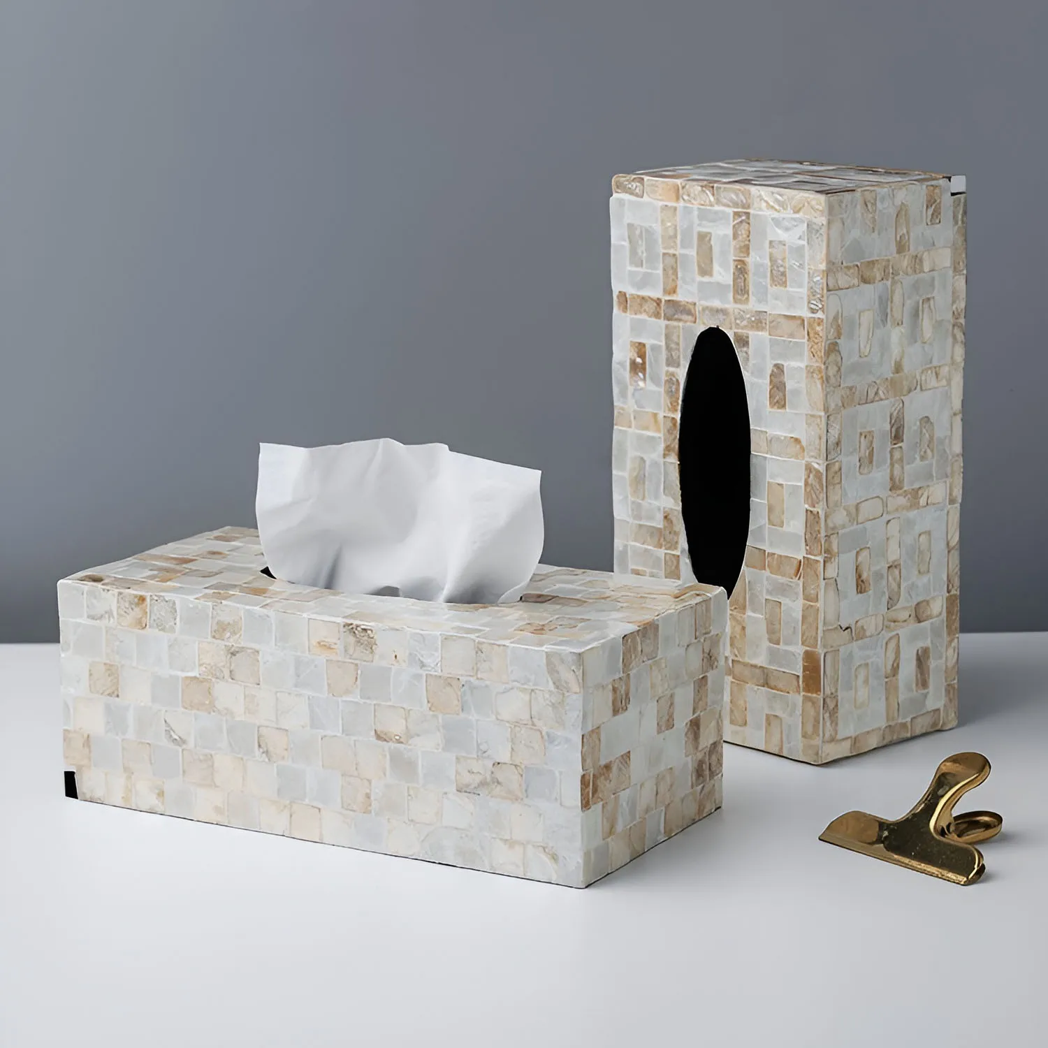 Eco Farmie MOP Tissue Box - Handmade Bone Inlay Storage