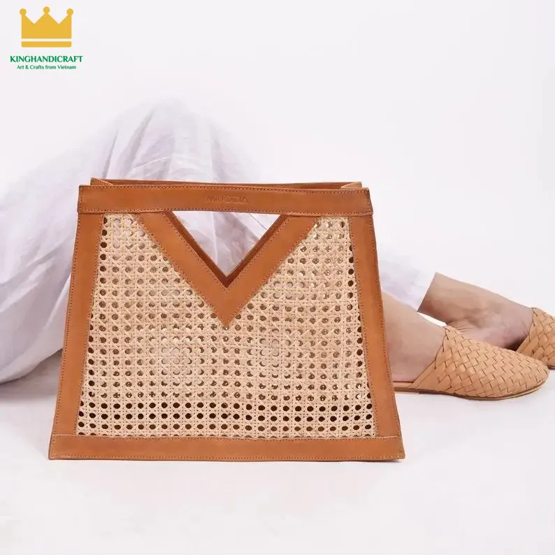 Hot Trend 2024 Rattan Cane Bag With Real Leather From Vietnam Buy