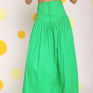 Cotton Solid Skirt One Piece Set Wholesale Half Elastic Waist With Fancy Button Relaxed Green Skirt Available Big Size