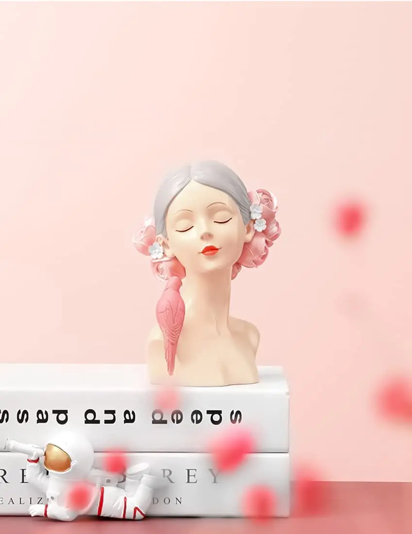 Creative Modern Resin Figurines Parrot and Girl Bust Sculpture