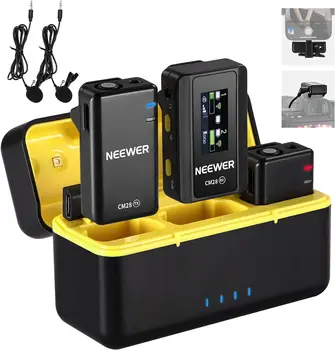 NEEWER CM28 Wireless Lavalier Lapel Microphone with Charging Case