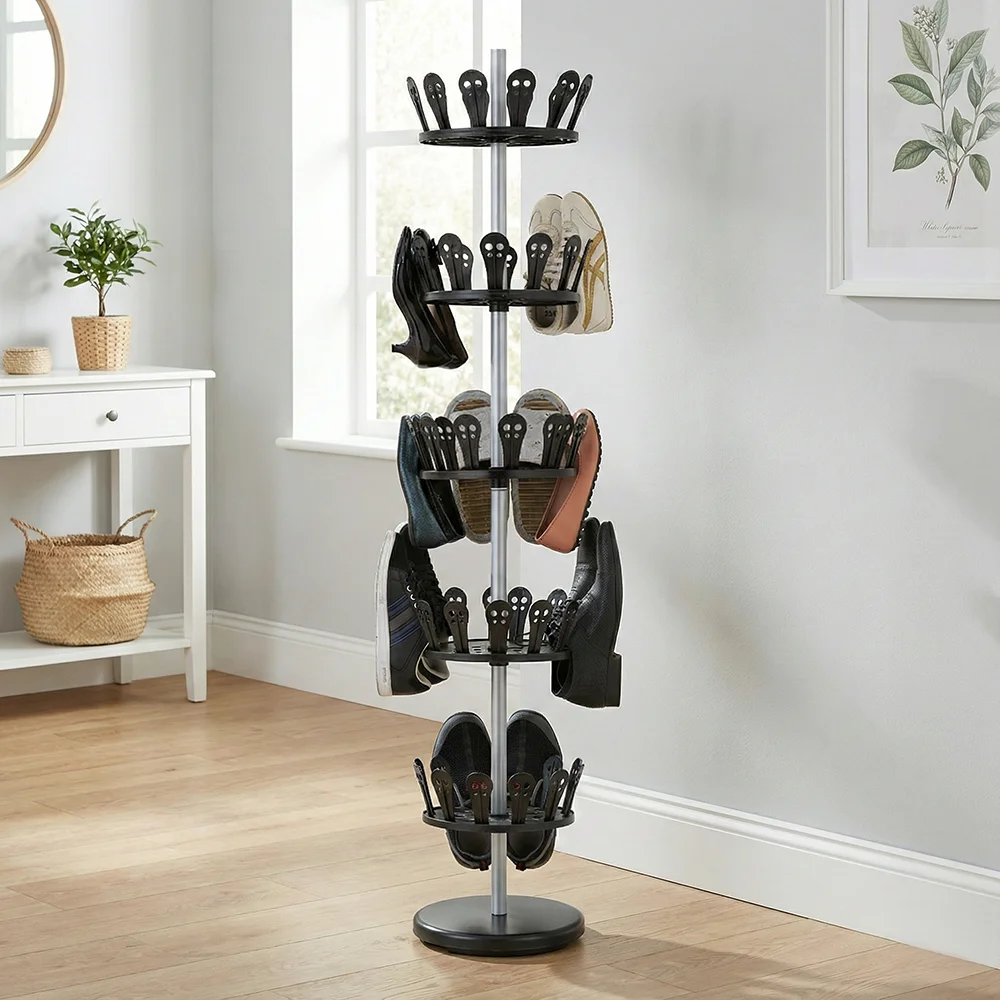 Best SALE Shelf Wholesale Taiwan Household Storage Manufacturer DIY Modern Rotating 5 Tier Metal Revolving Shoe Rack Entry