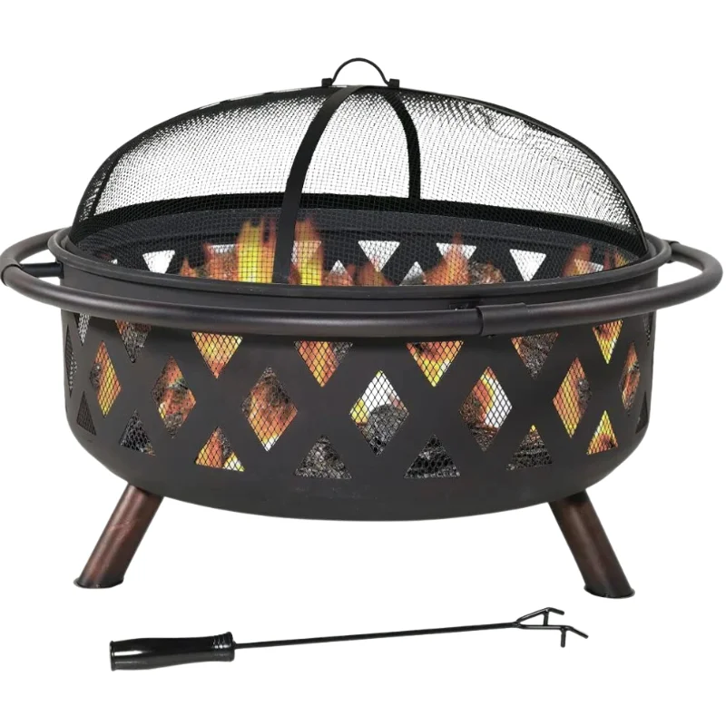 Iron Fire Pit Heating Equipment BBQ With Mesh Cover Grills Poker for Patio Outdoor Brazier Garden Fireplace Wood Fire Pits
