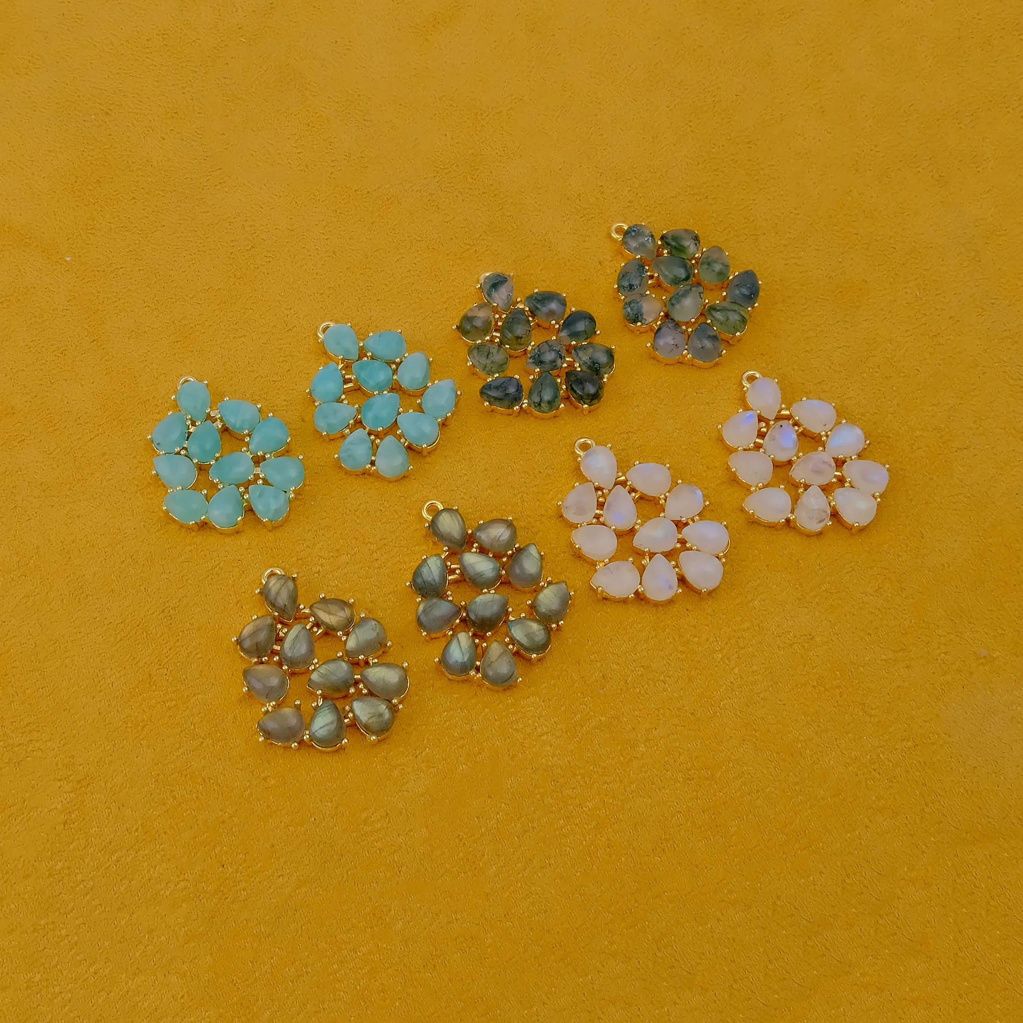 Handmade Anti-Tarnish Gold Plated Amazonite Raindrop Cluster Pendants Natural Gemstone Statement Charm Necklaces
