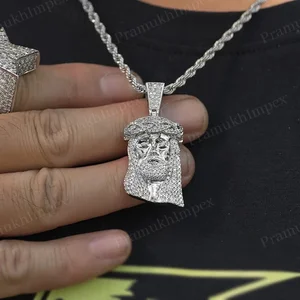 Small Jesus Piece Pendant Gold Plated Sterling Silver Moissanite Hip Hop Style Party Occasion Custom Jewelry