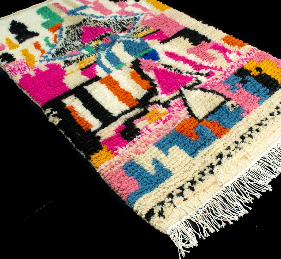 Colorful Moroccan Beni Ourain Berber Rug Large Genuine Wool Rug Custom