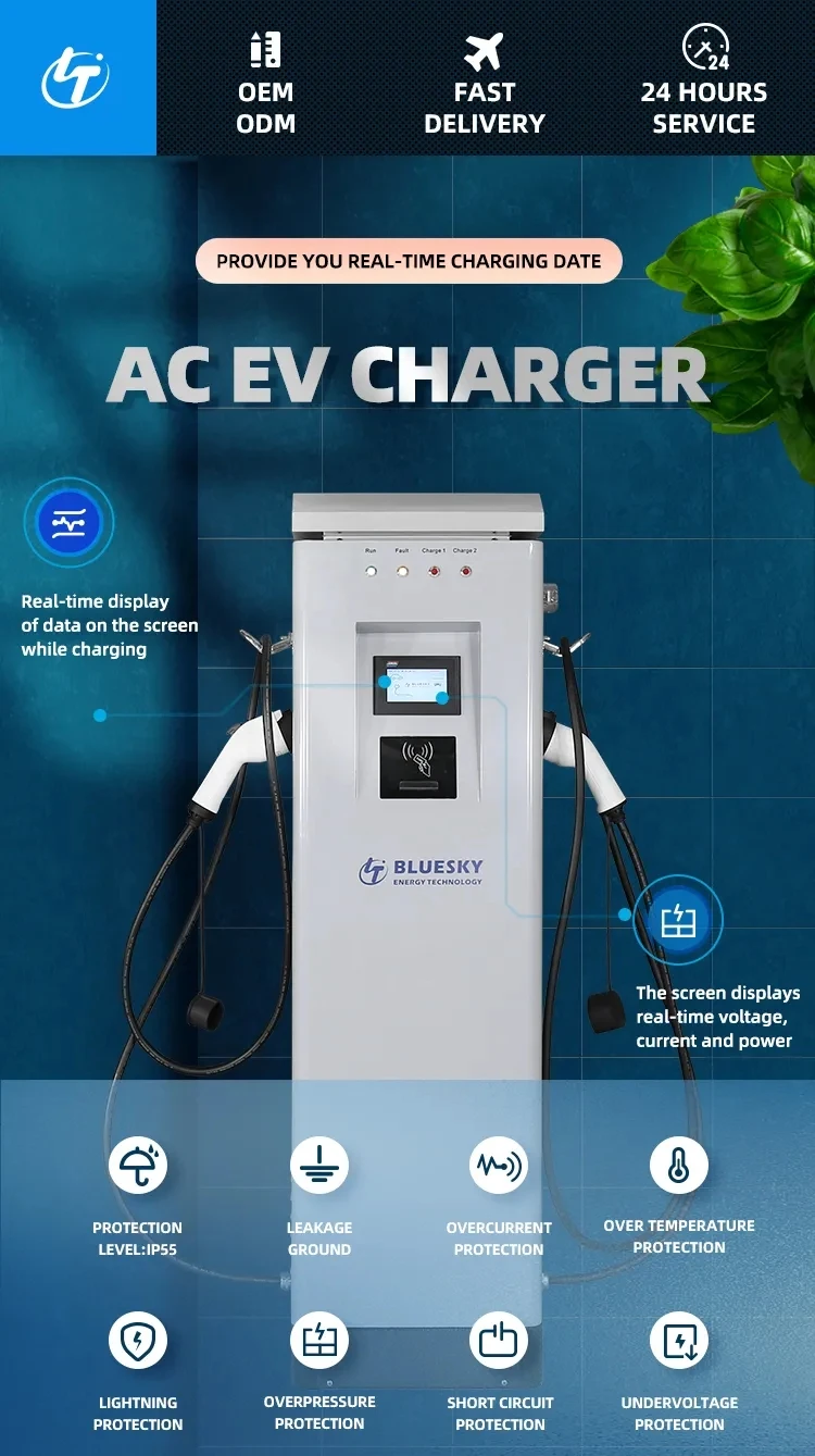 Blueksy Kw Floor Mounted Ac Ev Charger Station Two Guns Type Kw Electric Car Charging