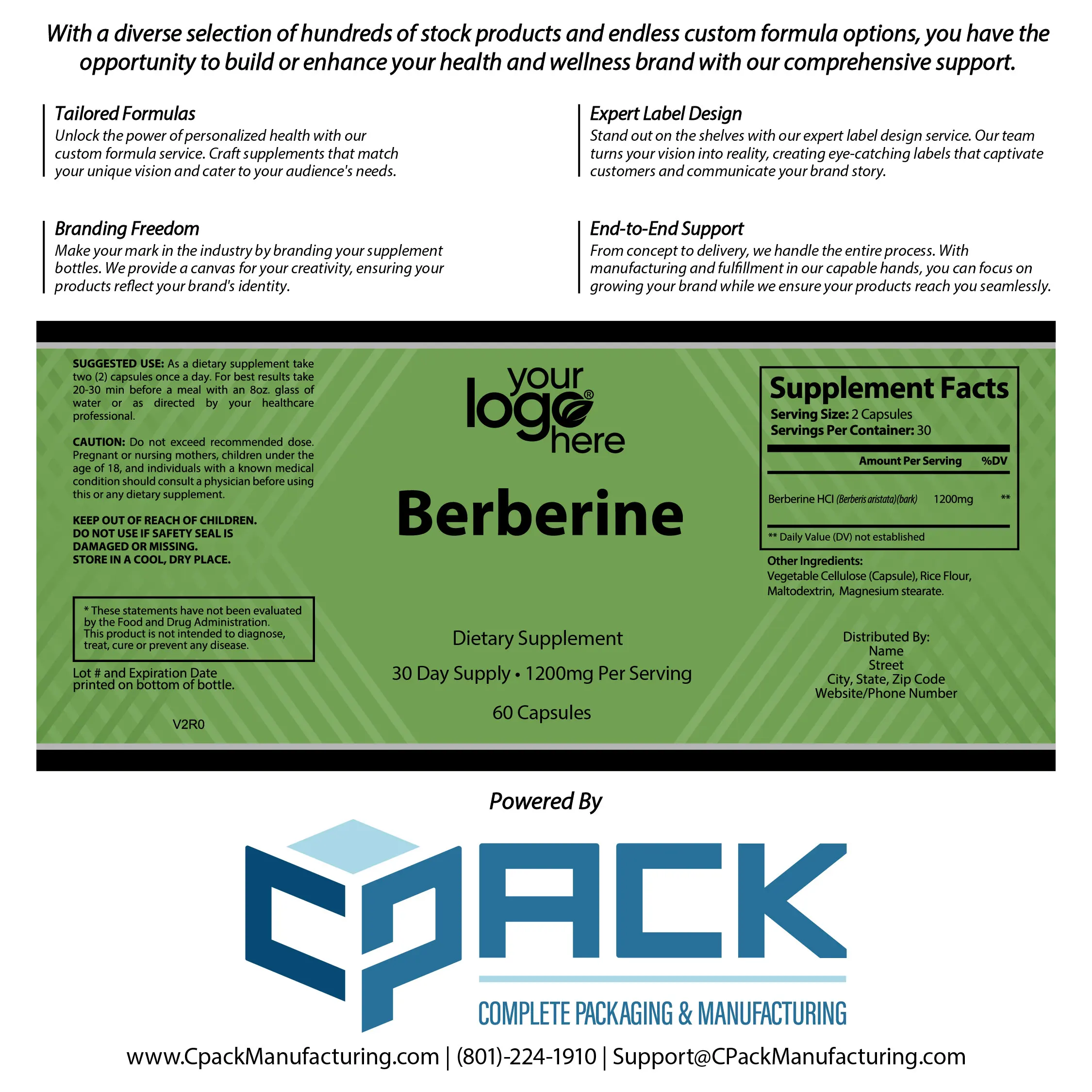 Manufactured USA OEM Available Custom Logo High Quality Natural Dietary Supplement Berberine Capsules Promote Digestion Adult