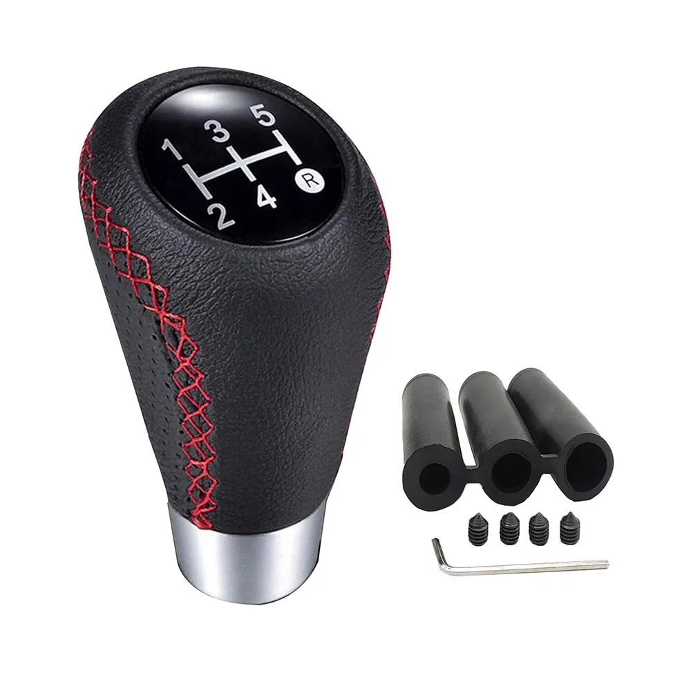Gear Shifter Knob,5speed Leather Car Shift Knob With 3 Adapters Of