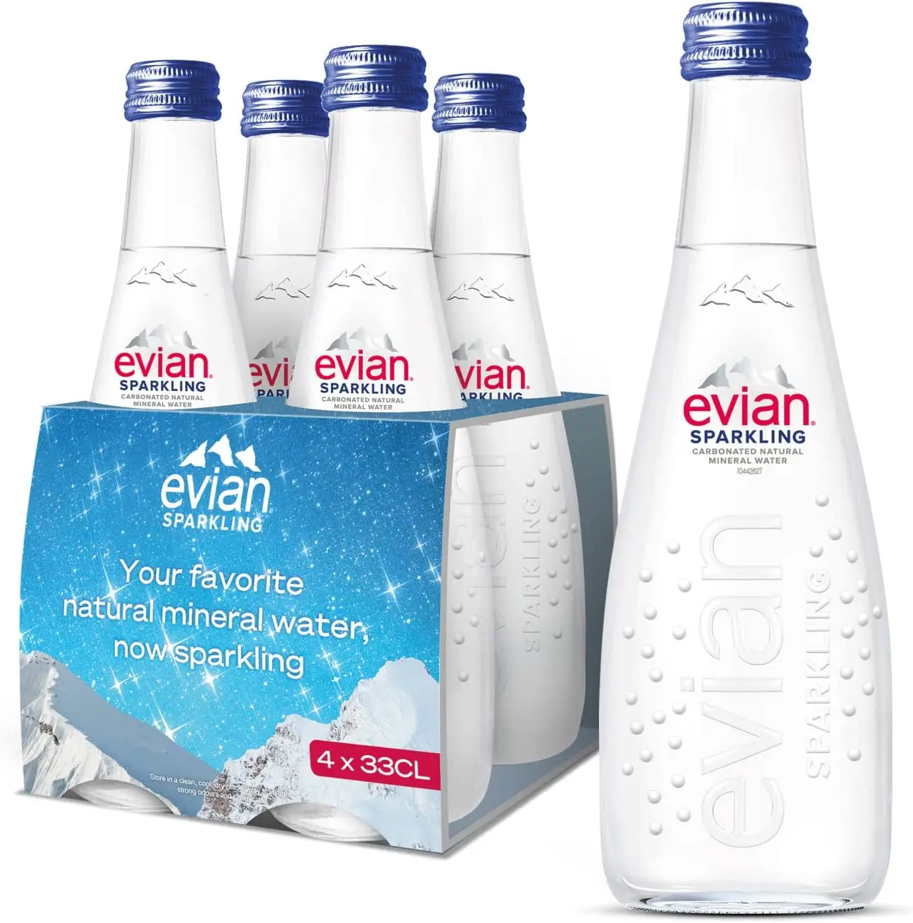 Evian Sparkling Carbonated Natural Mineral Water Glass Bottle 330 Ml ...