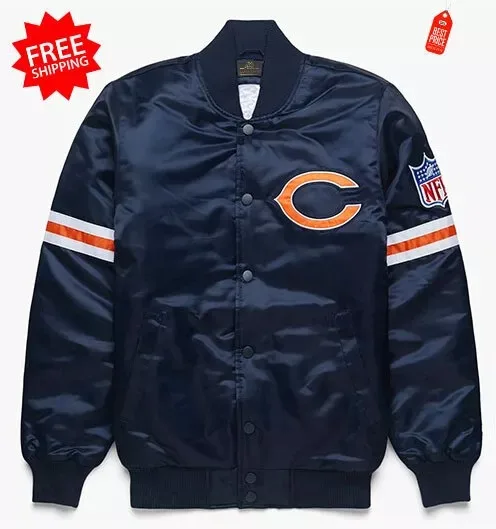 NFL Chicago Bears 80s Vintage Blue Satin Bomber Style