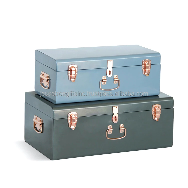 Metal Sheet Home Storage Trunk With White  Powder Coating Finishing With Two Golden Lock & Handle for Organizer Set of 2
