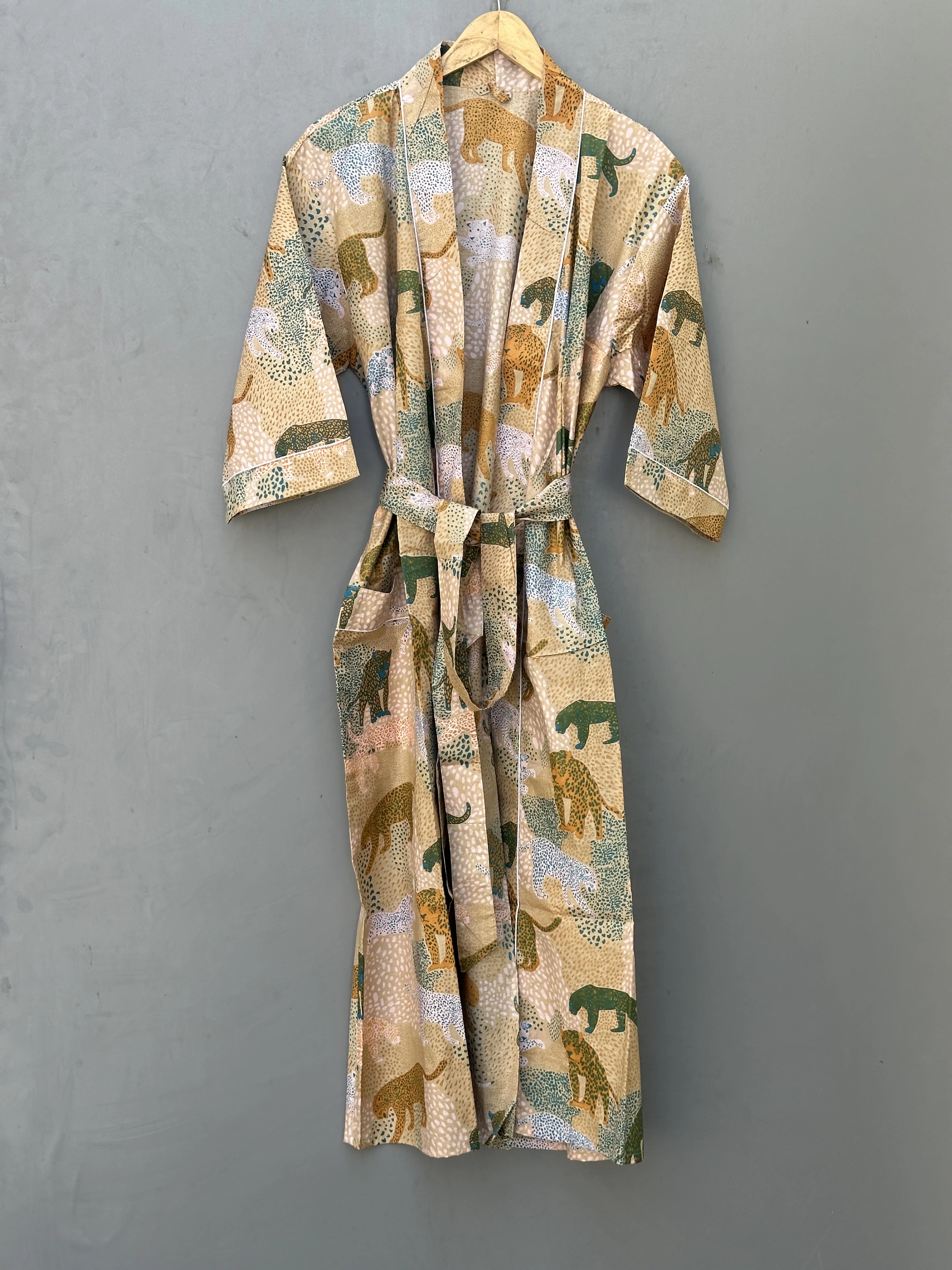 Vintage-Style Indian Handmade Cotton Kimono Robe for Women Long Tiger ...