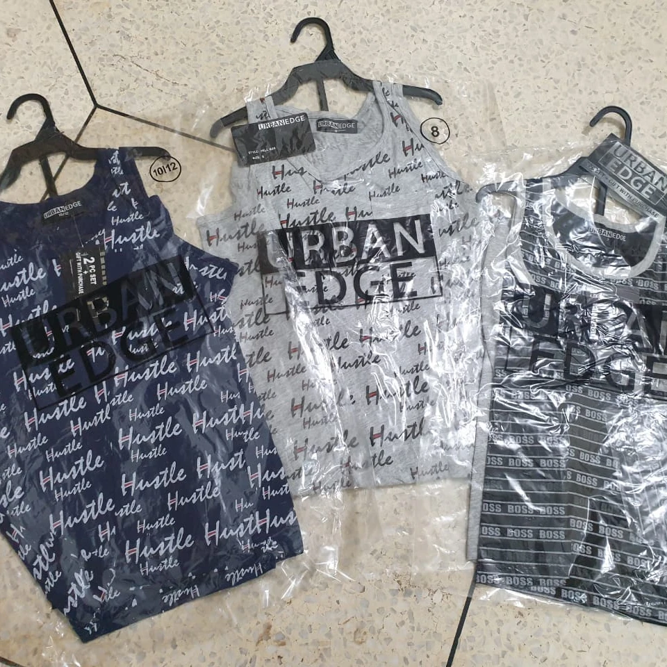 Overstock Apparels Garments Surplus Branded Labels Boys Kids Sleeveless Cotton Casual T Shirts Shorts Set Bangladesh Stock Lot