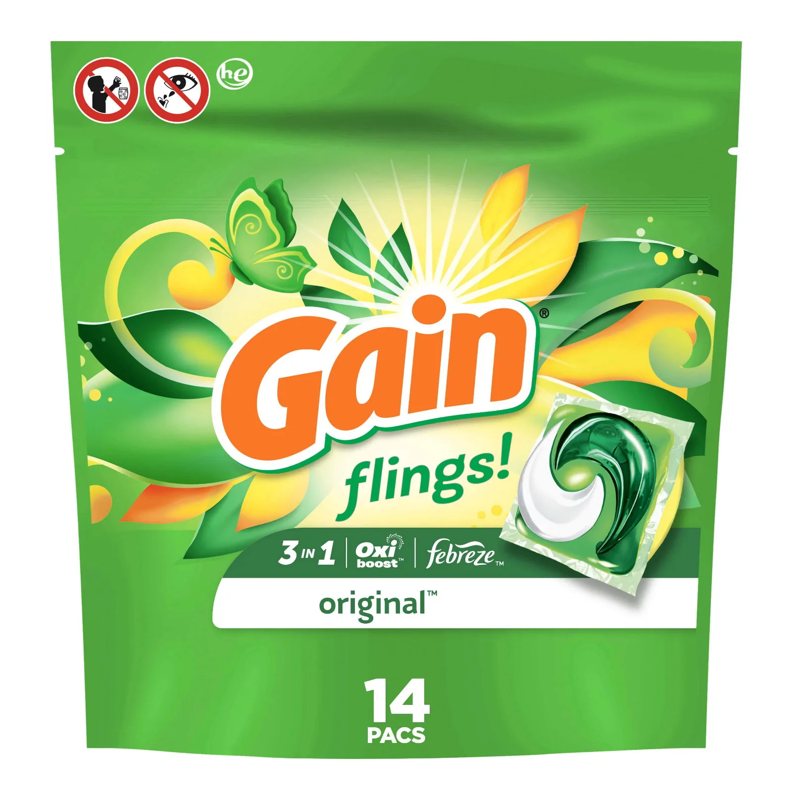 Gain Flings Laundry Detergent Soap Pacs,14 Ct,Original Scent Buy Gain
