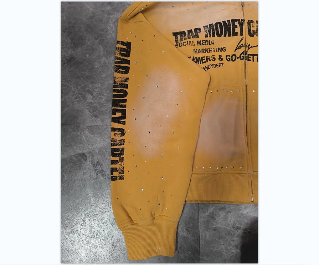 2025 Custom Streetwear, 100% Cotton,  Loose Zip-Up Hoodie, Distressed, Fade, and Acid Washed. details