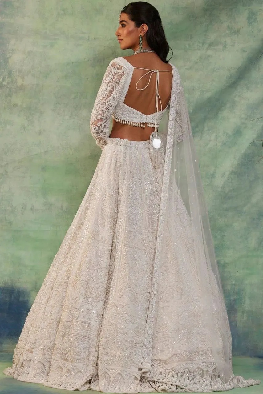 2025 Refined Designer Indian White Color Bridal Lehenga Choli Unstich Design Wedding Lahnga Choli Wholesaler